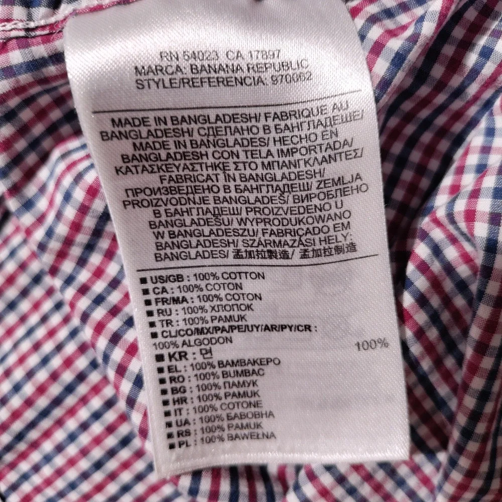 Banana Republic Mens Tailored Slim Fit Soft Wash Checkered Shirt Red Blue Sz L